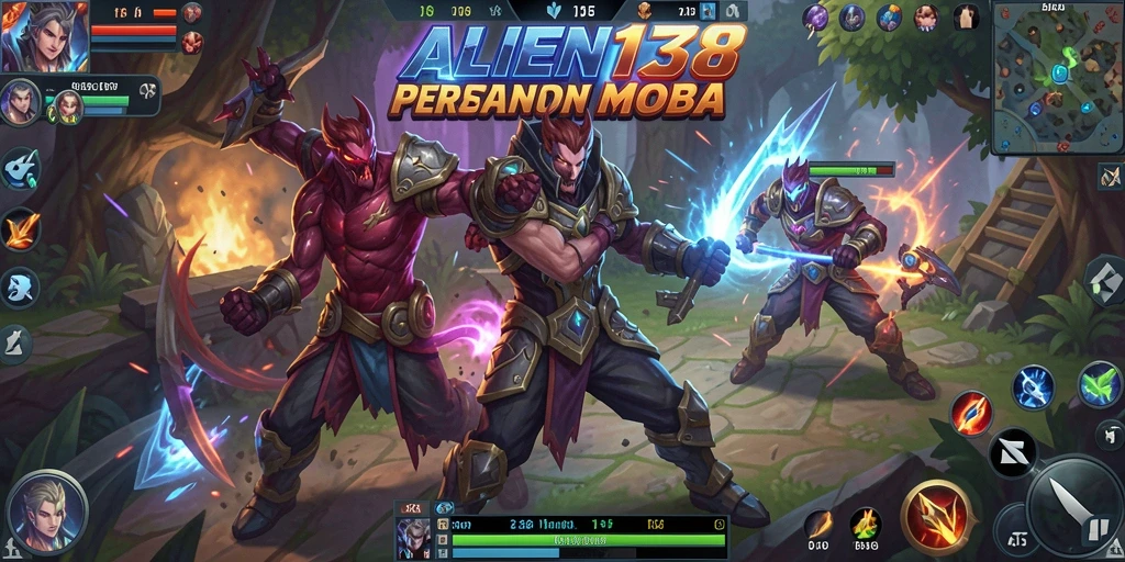 Tampilan gameplay seru dan aksi di arena pertempuran MOBA.