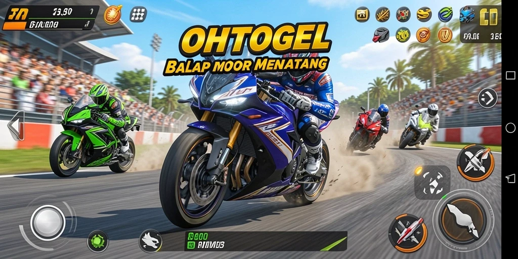 Screenshot gameplay OHTOGEL dengan balapan motor yang mendebarkan.